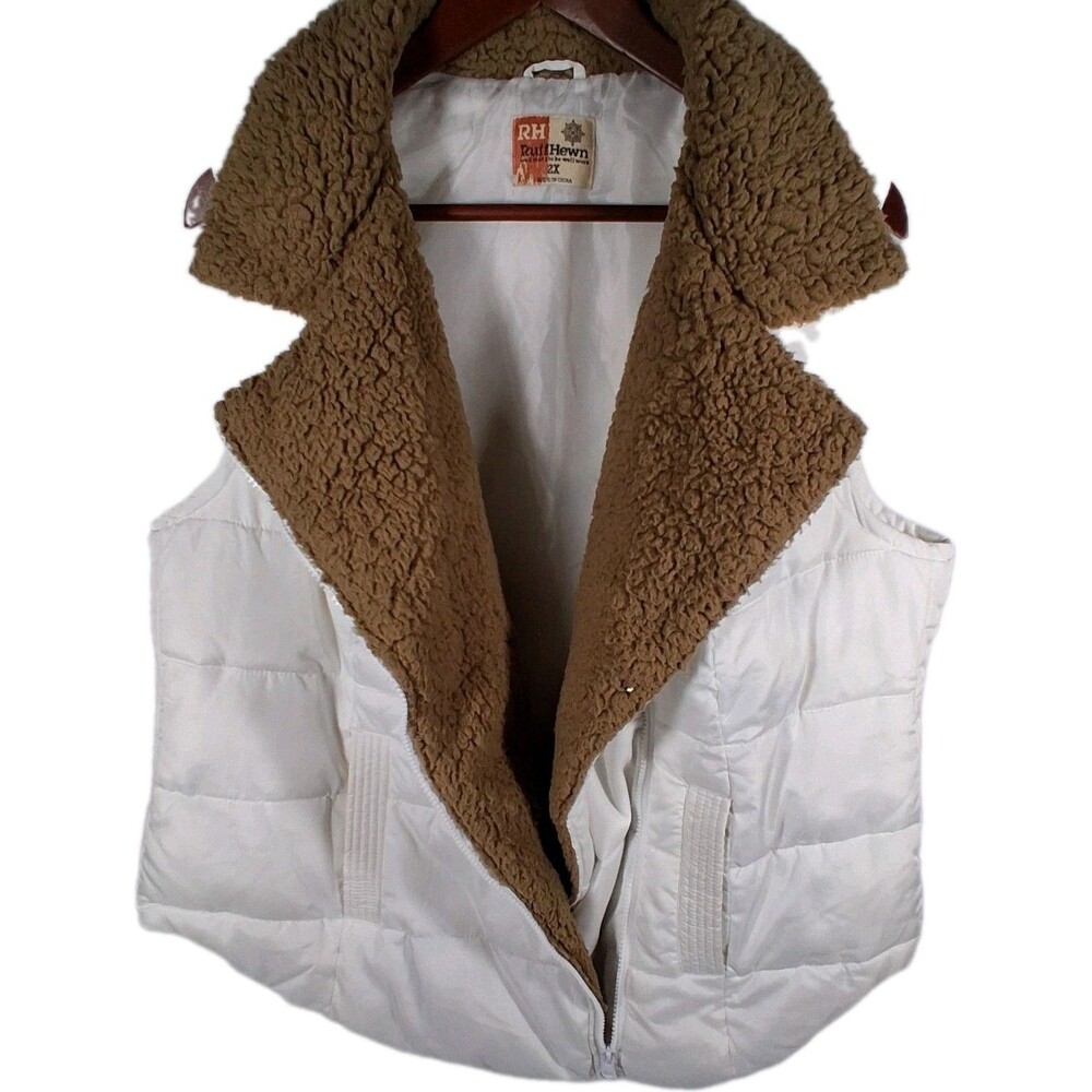Ruff Hewn Women’s 2X Faux Fur Collar White Puffer Vest Classy Cozy - Picture 4 of 7